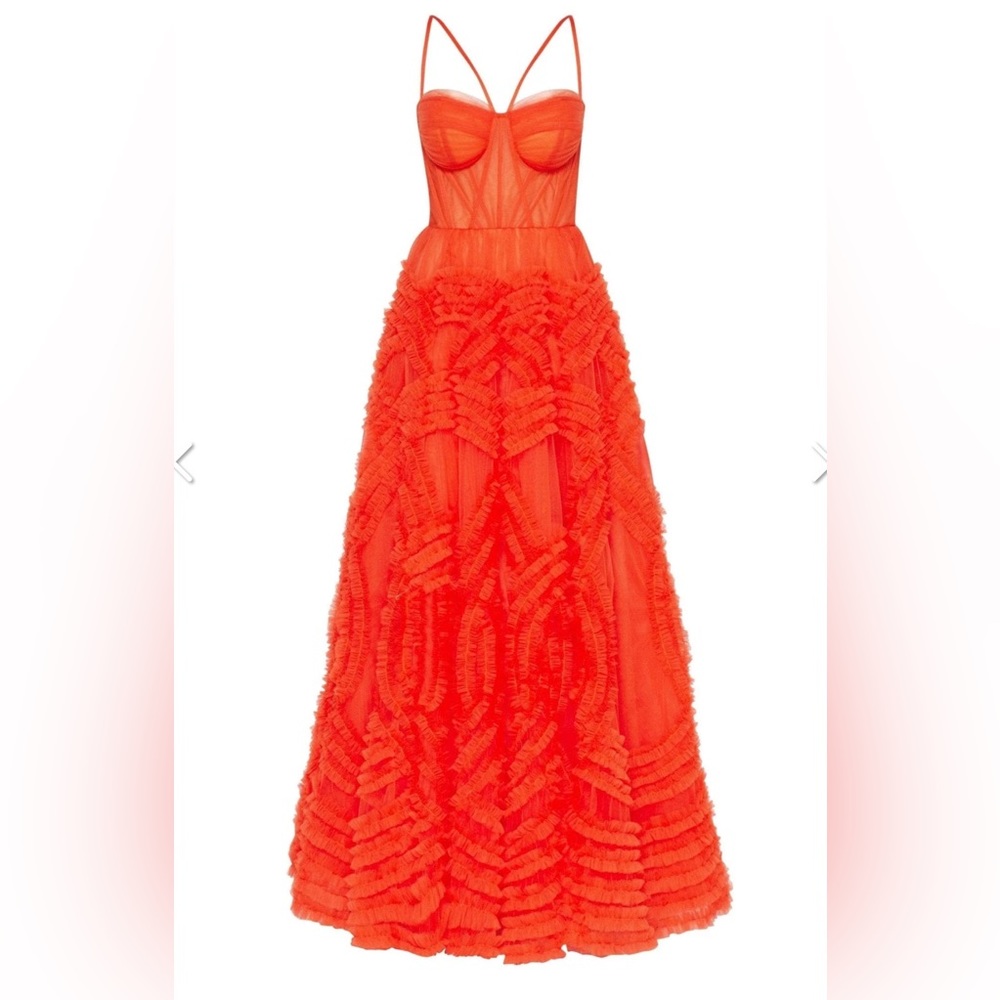 Milla Tangerine Tulle Ornament Maxi Dress